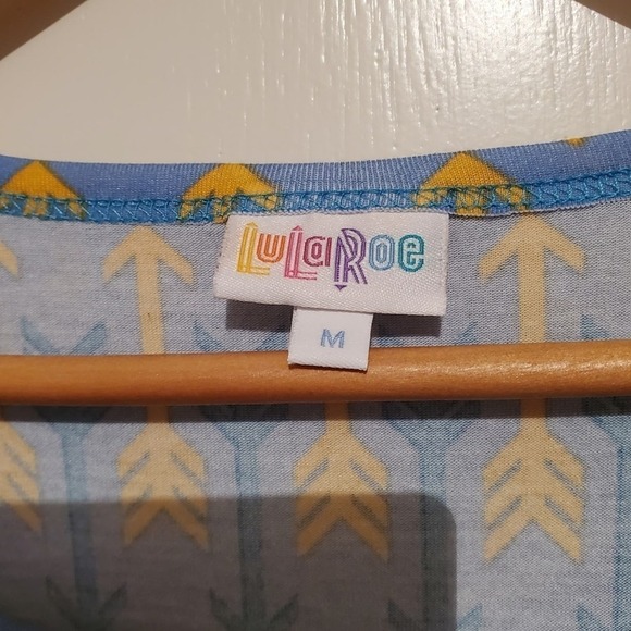 LulaRoe Julia Dress Womens Medium Blue Yellow Arrow Body Con Knee Length Stretch - Picture 4 of 5